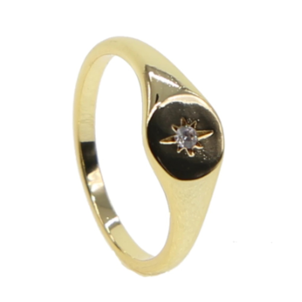 Diamond CZ Gold Signet Dainty Statement Ring - Picture 5 of 5